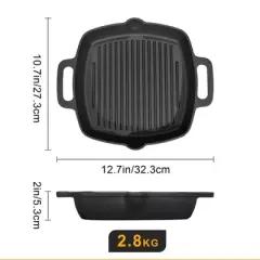 vancasso Griddle Pans Pre-Seasoned Cast Iron Frying Pan Square with Double Handle for Induction, Electric & Gas Hobs Grill Steak and Veggies Black
