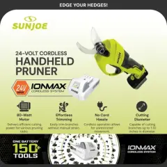 Sun Joe 24V Cordless Handheld Pruner with Battery, Charger & Steel Blades for Trimming Wood, Branches, Twigs and Stems, 80 Watts 24V-PRN1-LTE
