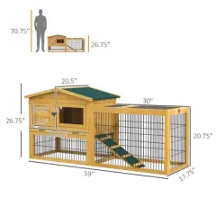Akoasm 59 Inch 2-Layer Wooden Rabbit Hutch & Cage With Openable Top, Run, Roof, Removable Tray And Ramp-Yellow