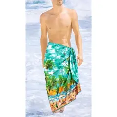 HAPPY BAY Men's Swim Bath Trunk Swimsuit Regular Surfing Swimwear Summer Sarong Long Pareo Beach Wrap for Men One Size Green, Tree
