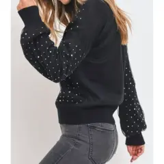 Women's Rhinestone Sheer Overlay Sweater - Sweet Rain