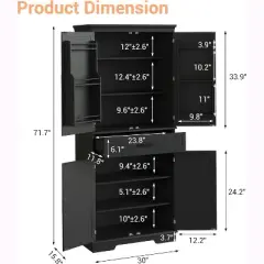 Acekool 72" Tall Kitchen Pantry Cabinet with Drawer, 6 Doors & Adjustable Shelves &ndash; Large Storage Cabinet for Dining & Living Room