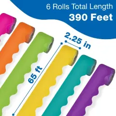 Carson Dellosa Education 65' Bright & Colorful 6 Pack Rolled Scalloped Bulletin Board Border Set (6 rolled borders)