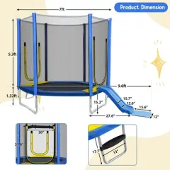 Jump Into Fun 7FT Trampoline For Kids With Enclosure, Ladder, Slide, UV Protection Device Easy To Install & Built To Last Hexagon Trampoline