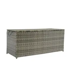 LOVSON Outdoor Storage Box, 113 Gallon Wicker Patio Deck Boxes with Lid, Outdoor Cushion Storage for Kids Toys, Pillows, Towel Grey Wicker
