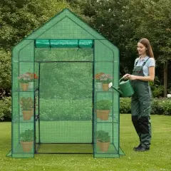 SEVOBAL Greenhouse Outdoor Durable PE Plant Green House for Frost Protection Shelf Clips Roll-up Zipper Door Walk-in for Planter, Green, 99"*37"*10"
