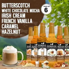 Syruvia Coffee Flavors Variety Pack: Butterscotch, White Chocolate Mocha, Irish Cream, French Vanilla, Caramel & Hazelnut 25.4 fl oz Syrup