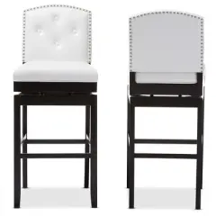 Set of 2 Ginaro Faux Leather Button Tufted Upholstered Swivel Barstools White - Baxton Studio