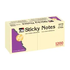Charles Leonard Sticky Notes, 3 x 3 Inch, 100 Sheets/Pad, Yellow, 12 Pads Per Pack, 3 Packs