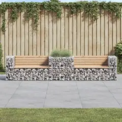 vidaXL Garden Bench With Gabion Basket Natural wood and silver