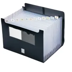 Smead Poly Desktop Expanding File, Alphabetic (A-Z) and Monthly (Jan.-Dec.) Colored Tab Inserts, 12 Pockets, Letter Size, Black (70845)