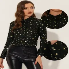 Allegra K Stars Shirt for Women's Metallic Gilding Shiny Long Sleeve Vintage Blouse