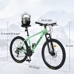 DSVIMOY Bicycles, 26 Inch Mountain Bike, MTB with Suspension Fork for Men and Women, Green, 24.41"*37"*65.75"