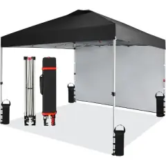 Pop Up Canopy Tent, 10 x 10 Ft Commercial Instant Shade Canopy, Outdoor Portable Shelter for Events, Parties, Camping, Black