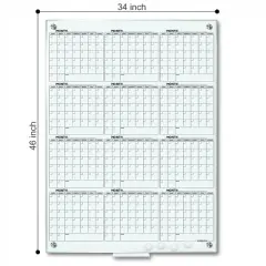 SCRIBBLEDO Yearly Vertical Wall Calendar Dry Erase Glass Board 34"x46"