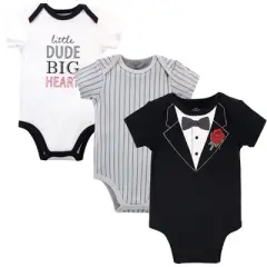 Little Treasure Baby Boy Cotton Bodysuits 3pk, Tuxedo Rose