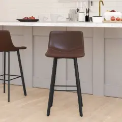 Emma and Oliver Set of Two 30" Modern Upholstered Barstools, Matte Metal Frames and Plastic Floor Glides