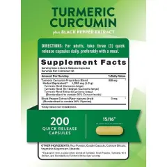 Nature's Truth Turmeric Curcumin with Black Pepper Extract | 1500mg | 200 Capsules