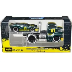 1950 Ford COE Flatbed Truck #61 & 1966 Ford GT40 MK II #61 Green Met. w/Yellow Stripes 1/64 Diecast Model Cars Muscle Machines