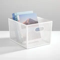 Perforated Metal Storage Bin with Handles for Pantry - Set of 4 - White