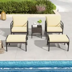 Costway 5 PCS Patio Conversation Set Outdoor Wicker Chair Set with Ottomans & Coffee Table