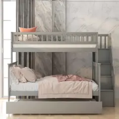 Twin over Full Bunk Bed with Trundle Bed and Staircase-ModernLuxe