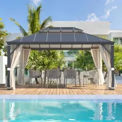 EROMMY 12'x16' Hardtop Gazebo, Permanent Outdoor Aluminum Patio Gazebo with Aluminum Composite Double Roof for Patio Lawn and Garden