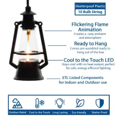 Novelty Lights 10 Light LED Flicker Flame Oil Lamp String Set 20ft - Black Wire