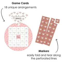 Big Dot of Happiness Bride Squad - Bar Bingo Cards and Markers - Rose Gold Bridal Shower or Bachelorette Party Shaped Bingo Game - Set of 18