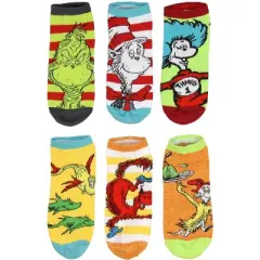Dr. Seuss Socks Adult Book Character Designs 6 Pack Mix and Match Ankle Socks Multicoloured