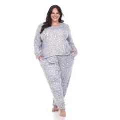 Plus Size 2 Piece Leopard Lounge Set - White Mark