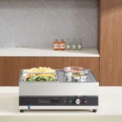 VEVOR Electric Soup Warmer, Two 6.34QT Pots & Three 1/3 Pans, Stainless Steel Food Warmer with 86~185&deg;F Adjustable Temp, 1500W Bain Marie, Silver