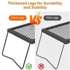 Folding Campfire Grill Heavy Duty Steel Mesh Grate, Portable Camping Grates Over Fire Pit, Grilling Rack for Outdoor Open Flame Cooking