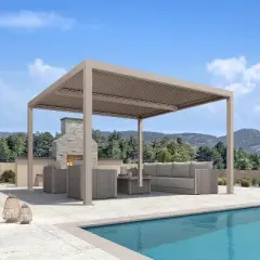 PURPLE LEAF Louvered Pergola Aluminum Outdoor Hardtop Pergola with Adjustable Retractable Louvre Roof for Deck Garden Backyard