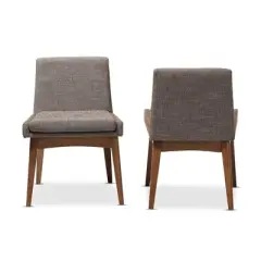 Set of 2 Nexus Mid - Century Modern Wood Finishing and Fabric Upholstered Dining Side Chair Gravel/Walnut Brown - Baxton Studio
