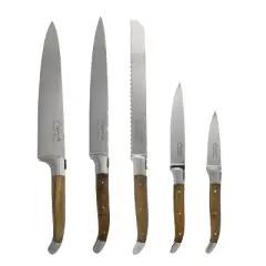 French Home Laguiole 6pc Stainless Steel Connoisseur Kitchen Knife Set with Magnetic Display: Olive Wood Handles