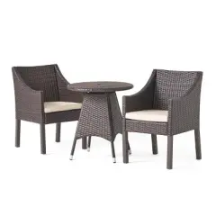Christopher Knight Home Franco Outdoor 3 Piece Wicker Bistro Dining Set with Cushions and Umbrella Hole