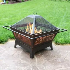 Sunnydaze Outdoor Camping or Backyard Steel Northern Galaxy Fire Pit with Cooking Grill Grate, Spark Screen, and Log Poker - 32"