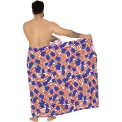 LA LEELA Men's Patriotic 4th of July American Flag Summer Sarong Swim Trunk Long Beach Pareo Wrap One Size Cherry Allover US Flag