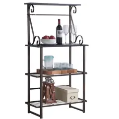 Kings Brand Furniture Covington Metal Kitchen Shelves Baker&rsquo;s Rack Microwave Stand, Pewter