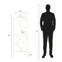 Garden Trellis-For Climbing Plants- 46-Inch White Decorative Leafy Vine & Butterfly Metal Panel-For Roses, Vegetable Plants & Flowers by Pure Garden