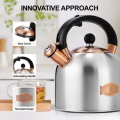 Itopfox Whistling Tea Kettle with Ergonomic Handle - Premium Stainless Steel Stovetop Teapot, Vintage Design with Composite Base, Compatible Silver