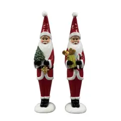Transpac Resin Glossy Santa Figurines Set of 2 Christmas Decor for Tabletop Indoor Use Holiday Cheer Gift Giving