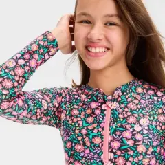 Girls' 'Spring Time' Floral Printed Bikini Set - art class&trade; Black/Pink