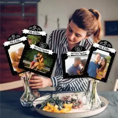 Big Dot of Happiness Mr. and Mrs. - Black and White Wedding or Bridal Shower Picture Centerpiece Sticks - Photo Table Toppers - 15 Pieces