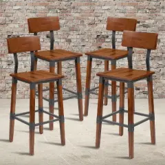 Emma and Oliver 4 Pack Commercial Grade Rustic Walnut Industrial Style Wood Dining Barstool