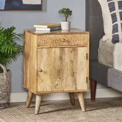 Lytle Boho Handcrafted Mango Wood Nightstand with Storage Natural - Christopher Knight Home