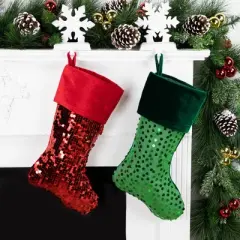 Northlight 19" Shiny Metallic Red Sequined Christmas Stocking with Velveteen Cuff