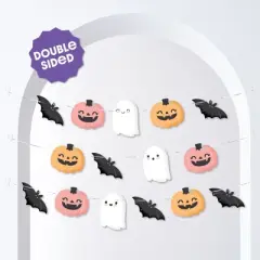 Big Dot of Happiness Pastel Halloween Garland Banner, Birthday Party Decorations Backdrop, 30 Feet of Cord, 15 Paper Ghost, Pumpkin, and Bat Shapes