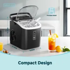 Simzlife Countertop Ice Maker, 26 Lbs/Day, 9 Bullet-shaped Ice in 6 Mins, Auto-Cleaning, Portable Ice Machine,13 Lbs Storage Capacity, Black/Silver